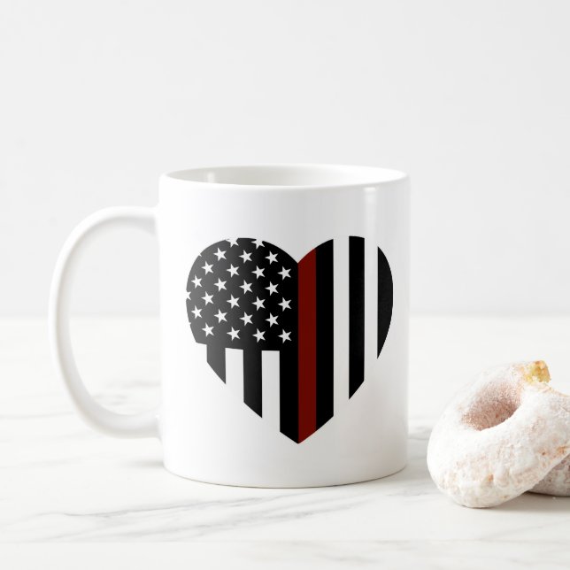 Caneca De Café Bandeira Americana de Coração de Linha Vermelha fi (Com Donut)