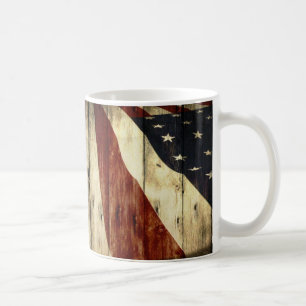 Caneca De Café Bandeira americana do woodgrain referente à