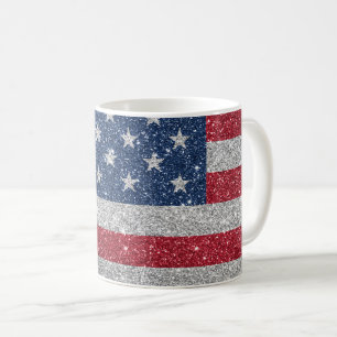Caneca De Café Bandeira Americana Patriótica com Brilho