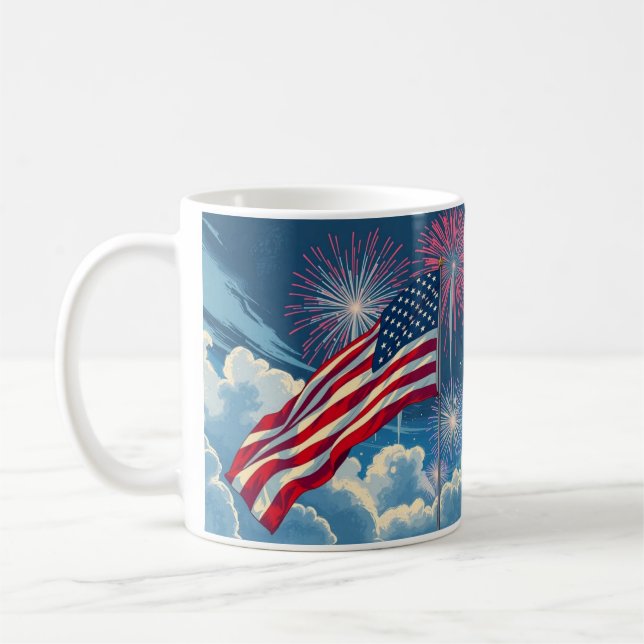 Caneca De Café Bandeira Americana Patriótica com Fireworks - 4 de (Esquerda)