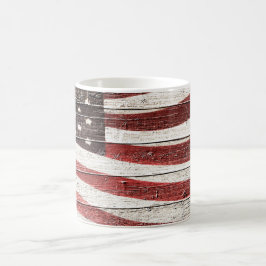 Caneca De Café Bandeira Americana Pintada em Textura de Madeira R