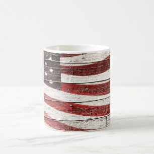 Caneca De Café Bandeira Americana Pintada em Textura de Madeira R