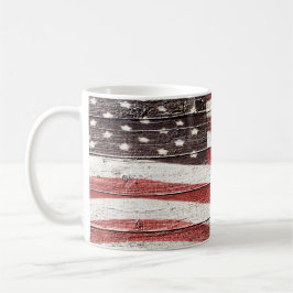 Caneca De Café Bandeira Americana Pintada em Textura de Madeira R