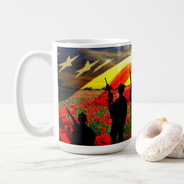 Caneca De Café Bandeira Americana Soldado Americana Em Honra (Com Donut)