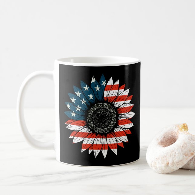 Caneca De Café Bandeira Americana Sunflower (Com Donut)