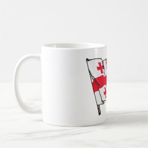 Caneca De Café Bandeira da Geórgia Ondulante Vermelha e Branca co