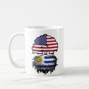 Caneca De Café Bandeira das Raízes da Árvore Uruguai Americana