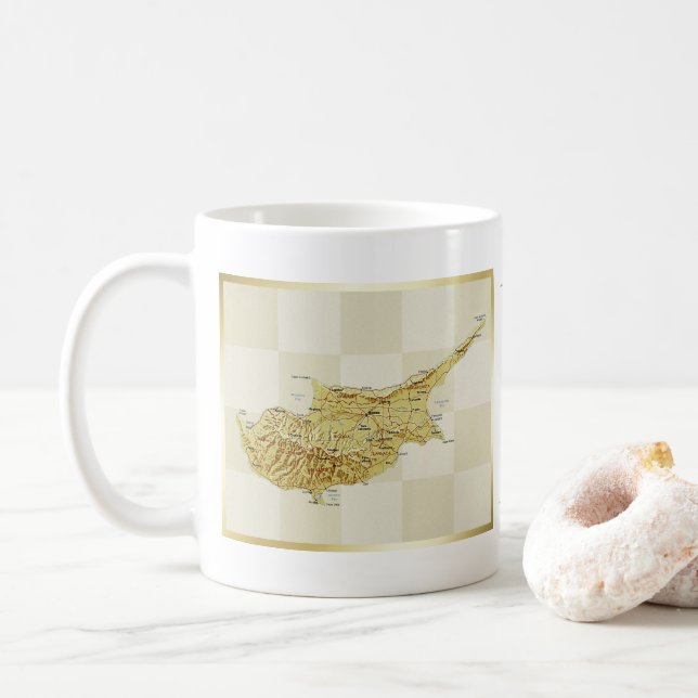 Caneca De Café Bandeira de Chipre + Mug de Mapa (Com Donut)