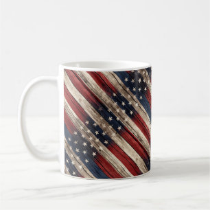Caneca De Café Bandeira de madeira estrelas e listras desgastadas