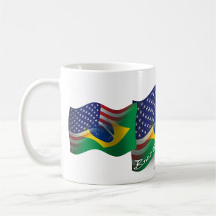 Caneca De Café Bandeira de ondulação Brasileiro-Americana