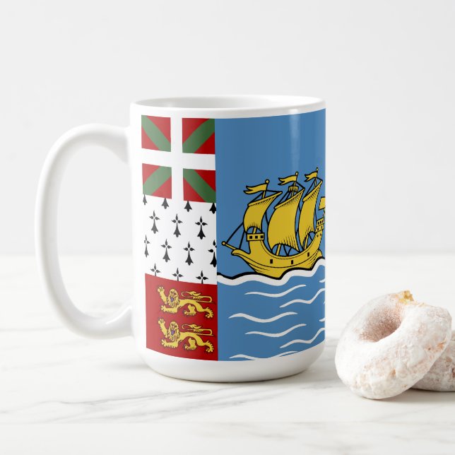 Caneca De Café Bandeira de Pierre e Miquelon santo (Com Donut)