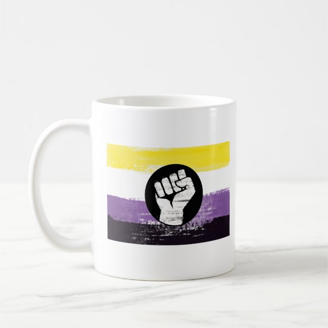 Caneca De Café Bandeira de Protesto Pintada Não Binária (Esquerda)