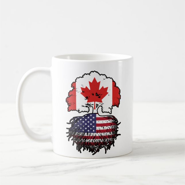 Caneca De Café Bandeira de Raízes de Árvore Canadense Americano C (Esquerda)