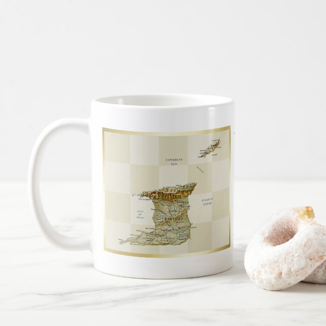 Caneca De Café Bandeira de Trinidad e Tobago + Mug de Mapa (Com Donut)