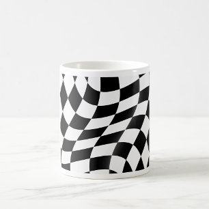 Caneca De Café Bandeira de Xadrez Preto e Branco Ondulado Corrida