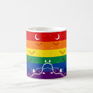 Caneca De Café Bandeira do Arco-Íris LGBTQ Assustadora no Cemitér