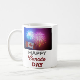 Caneca De Café Bandeira do Dia Feliz do Canadá & Fogos de Artifíc