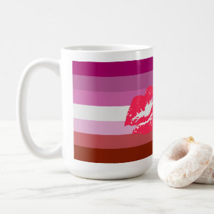 Caneca De Café Bandeira do Orgulho Lésbica com Batom e Lábios