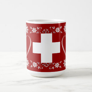 Caneca De Café Bandeira e edelweiss suíços