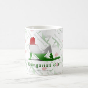 Caneca De Café Bandeira húngara da silhueta da menina