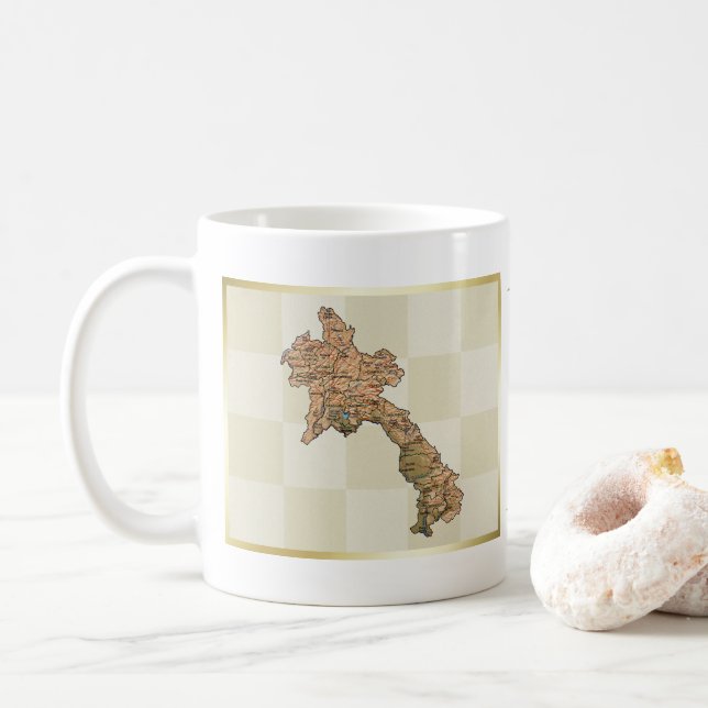 Caneca De Café Bandeira Laos + Mug de Mapa (Com Donut)