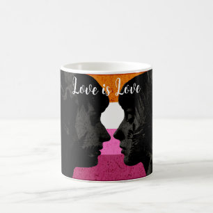 Caneca De Café Bandeira lésbica com silhuetas de duas mulheres