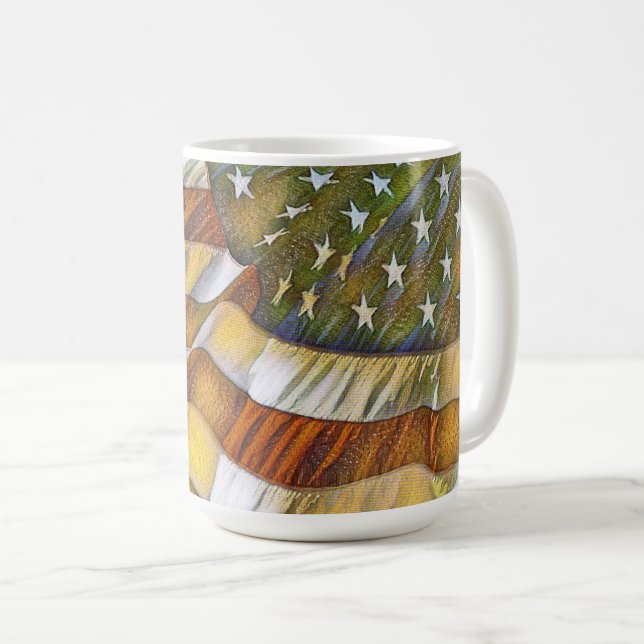 Caneca De Café Bandeira Patriótica Americana Antiquada Mug (Frente Esquerda)
