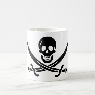 Caneca De Café Bandeira Pirata Caveira Espadas Cruzadas