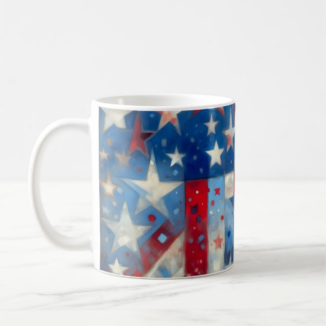 Caneca De Café Bandeira Vermelha Patriótica e Abstrato Azul (Esquerda)
