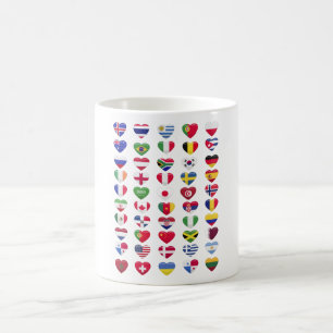 Caneca De Café Bandeiras dos países em forma de coração