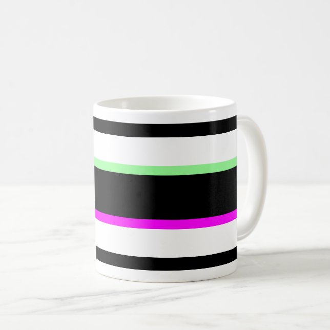 Caneca De Café Bandes contrastées pop art noir blanc fluo chic. (Frente Esquerda)