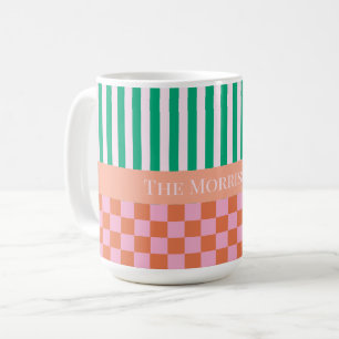 Caneca De Café Banhas coloridas e cheques cor-de-rosa verde laran