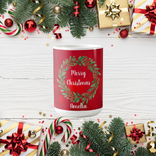 Caneca De Café Banho de Natal Vermelho e Verde Personalizado