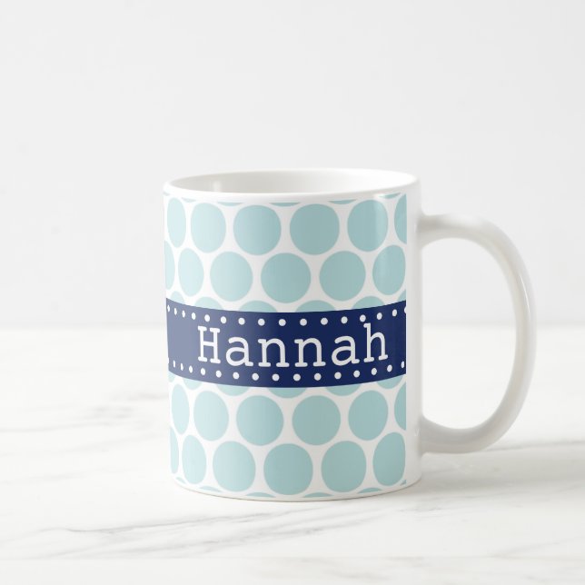 Caneca De Café Banner Azul de Padrão de Bolinhas Claro (Direita)