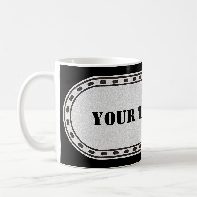 Caneca De Café BANNER DE BOTÃO cinza gradiente preto + texto (Esquerda)