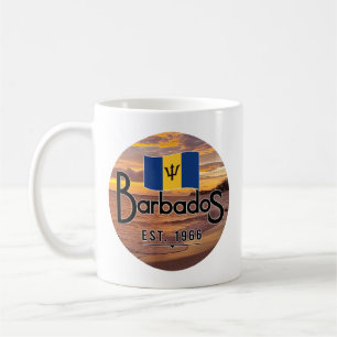 Caneca De Café "Barbados Est. Sunset De 1966" Com Bandeira De Bar