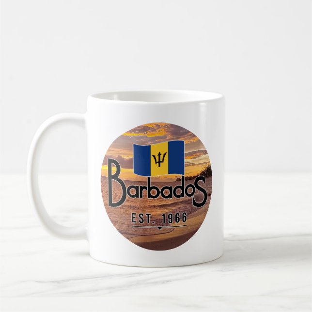 Caneca De Café "Barbados Est. Sunset De 1966" Com Bandeira De Bar (Esquerda)