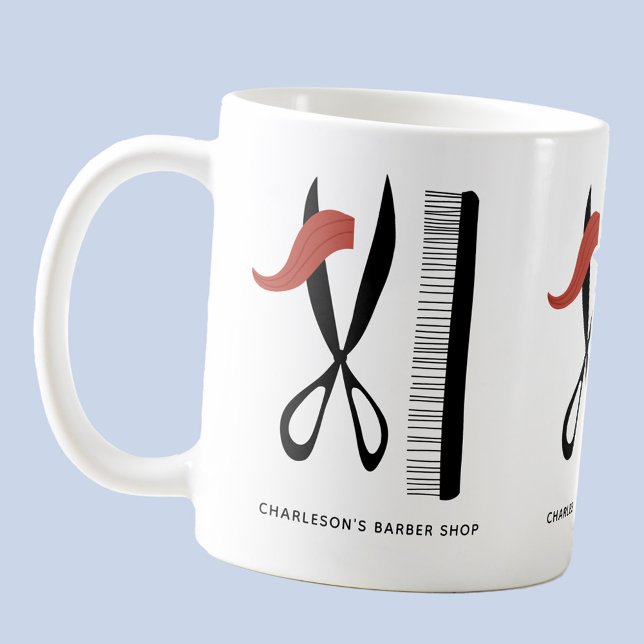 Caneca De Café Barber Hairdresser Business (Barber hairstylist hairdresser custom text promotional mug with scissors and comb)