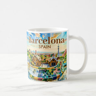 Caneca De Café Barcelona Espanha Aquarela Personalizada Parque Gü