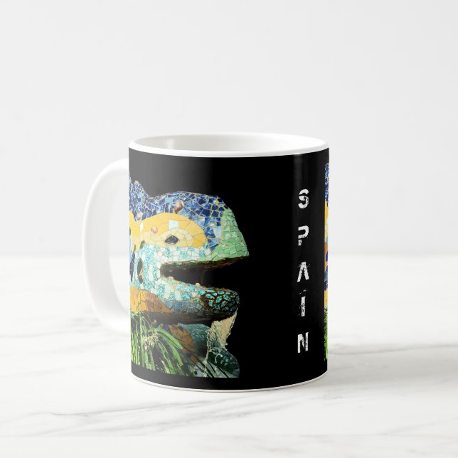 Caneca De Café Barcelona, Gaudi - lagarto, espanha (Frente Esquerda)