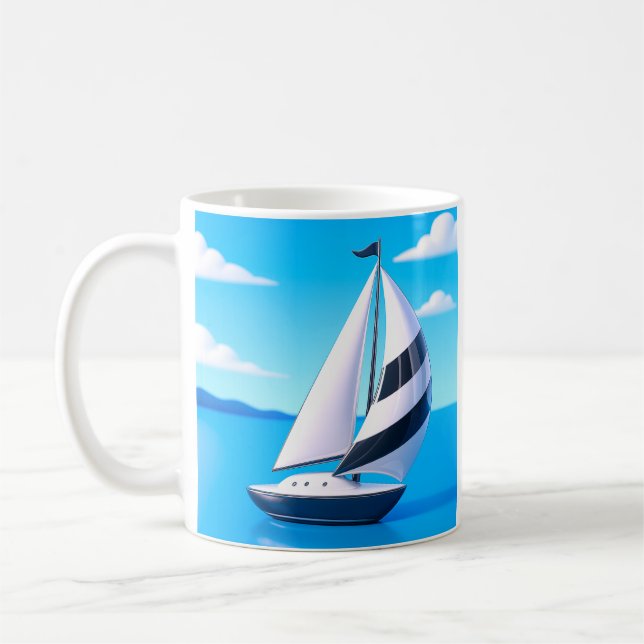 Caneca De Café Barco à Vela Listrado Oceano  (Esquerda)