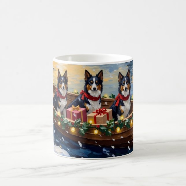 Caneca De Café Barco de Natal de Rough Collie Férias (Centro)