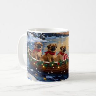 Caneca De Café Barco de Natal do Pequinês Feriado