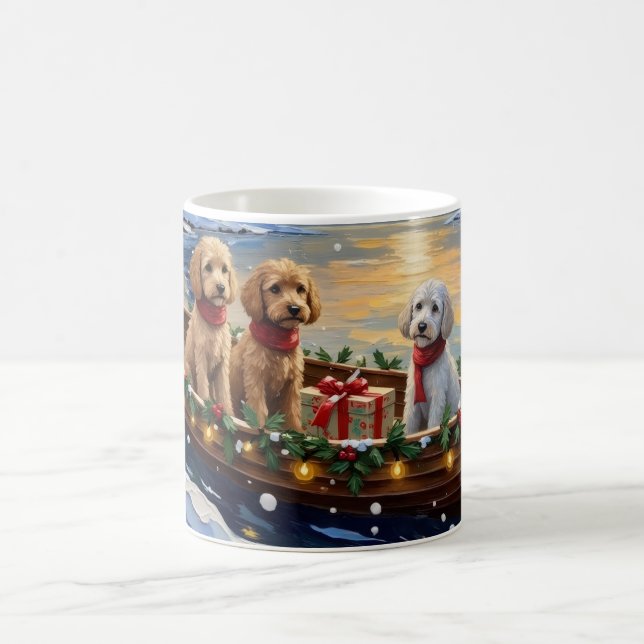 Caneca De Café Barco de Natal do Poodle Festa de Fim de Ano (Centro)