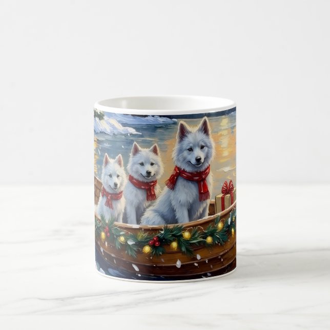 Caneca De Café Barco de Natal do Samoyed Branco Férias (Centro)