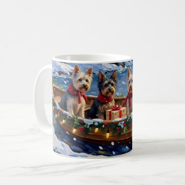 Caneca De Café Barco de Natal do Skye Terrier Férias (Frente Esquerda)