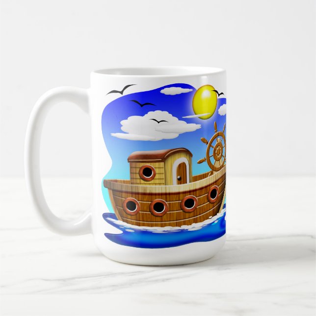 Caneca De Café Barco de Pesca Cartoon  (Esquerda)