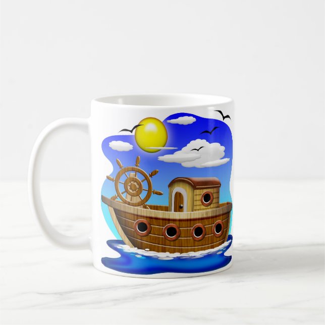 Caneca De Café Barco de Pesca Cartoon  (Esquerda)