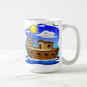 Caneca De Café Barco de Pesca Cartoon
