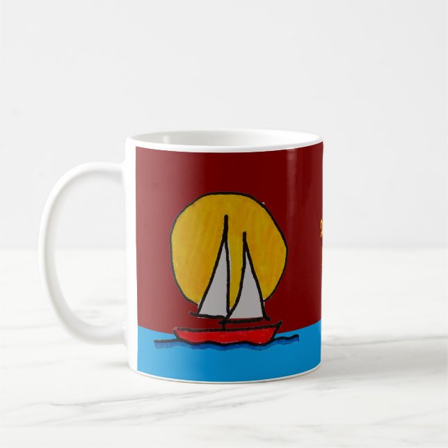 Caneca De Café Barco de vela no Sol Vermelho Profundo (Esquerda)